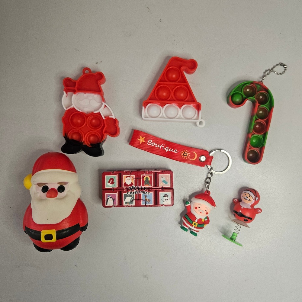 7pc Christmas Fidget Toy Set Santa Squishy Pop It‎ Infinity Cube Keychain Bundle